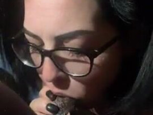 White Girl Spit Pawg Interracial Glasses Deepthroat Big Dick BBC GIF
